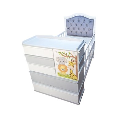 CAMA CUNA SAFARI GRIS PLAZA Y MEDIA CON COMODA DESMONTABLE - 2