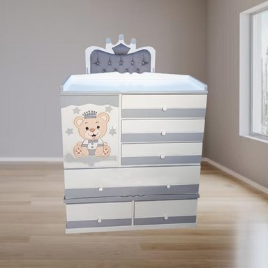 CAMA CUNA OSO GRIS PLAZA Y MEDIA CON COMODA DESMONTABLE