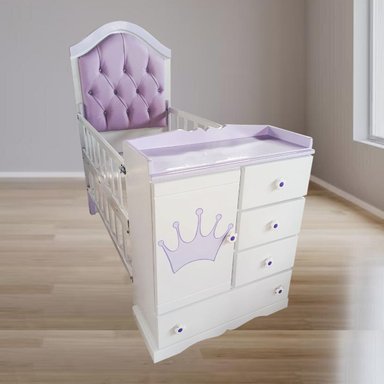 MULTICUNA CUNA PARA BEBE LILA TAPIZADA