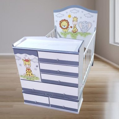 CAMA CUNA DE PLAZA Y MEDIA COMODA DESMONTABLE SAFARI PLOMO