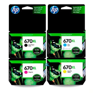 PACK CARTUCHOS HP 670XL BLACK CYAN MAGENTA YELLOW