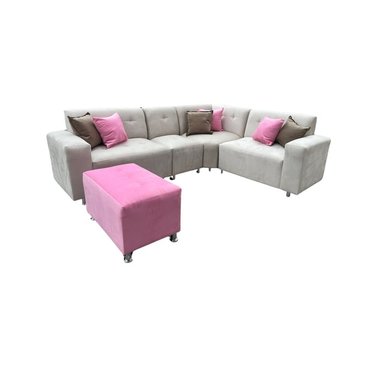 SECCIONAL LEYVA 4 PIEZAS - COLOR IVORY + BANQUETA + 6 COJINES