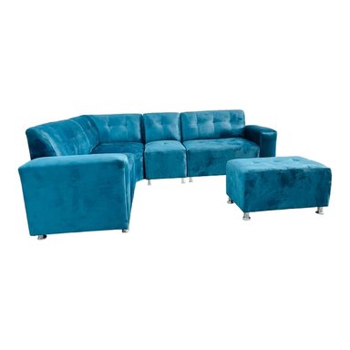SECCIONAL LEYVA 4 PIEZAS - BANQUETA + 4 COJINES - COBALTO