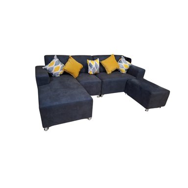 SECCIONAL L CAMA - 3 PIEZAS  - BANQUETA + 5 COJINES - NEGRO