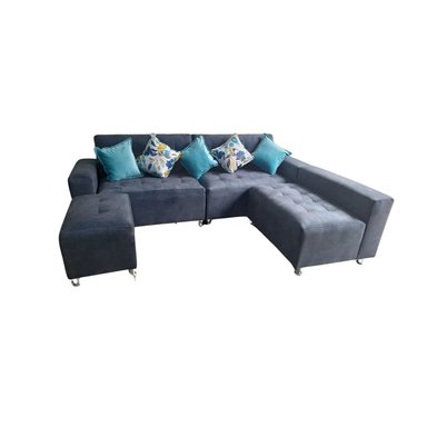 SECCIONAL PARADISSE 3 PIEZAS + BANQUETA + 6 COJINES  - GRIS OSCURO