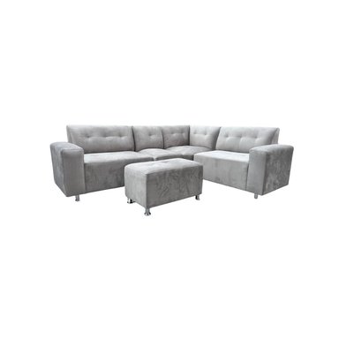 SECCIONAL LEYVA 4 PIEZAS - BANQUETA + 6 COJINES - PLATA