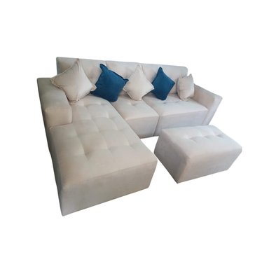 SECCIONAL L CAMA - 3 PIEZAS  - BANQUETA + 5 COJINES - IVORY
