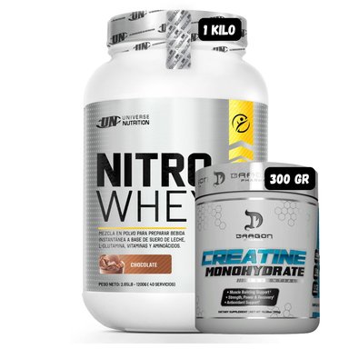 NITRO WHEY 1.1 KG (CHOCOLATE) + CREATINA DRAGON PHARMA 300 GRAMOS