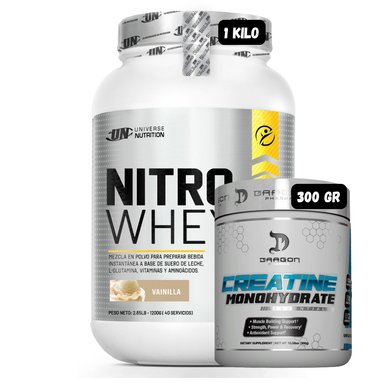 NITRO WHEY 1.1 KG (VAINILLA) + CREATINA DRAGON PHARMA 300 GRAMOS
