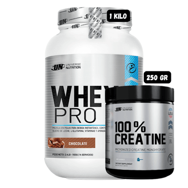 WHEY PRO 1.1 KG CHOCOLATE + CREATINA MONOHIDRATADA UN 250 GRAMOS
