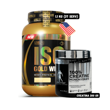 ISO GOLD WHEY 1.1 KG VAINILLA + CREATINA KEVIN LEVRONE 300 GRAMOS