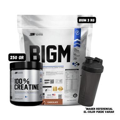 BIGM 3 KG (CHOCOLATE) + CREATINA UN 250 GRAMOS + 1 SHAKER