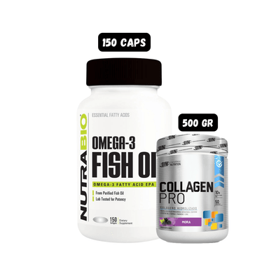 OMEGA 3 (150 CAPSULAS) + COLAGENO HIDROLIZADO SABOR MORA (500 GRAMOS)