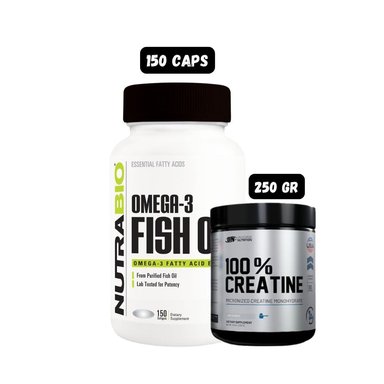 OMEGA 3 (150 CAPSULAS) + CREATINA MONOHIDRATADA UN (250 GRAMOS)