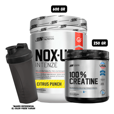 PRE ENTRENO NOX UP INTENZE 600GR (CITRUS PUNCH) + CREATINA MONOHIDRATADA UN 250 GRAMOS + 1 SHAKER
