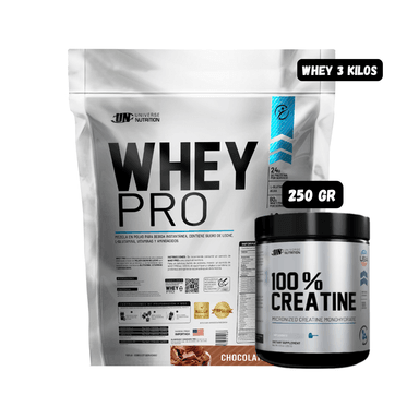 WHEY PRO 3 KG CHOCOLATE + CREATINA MONOHIDRATADA UN 250 GRAMOS