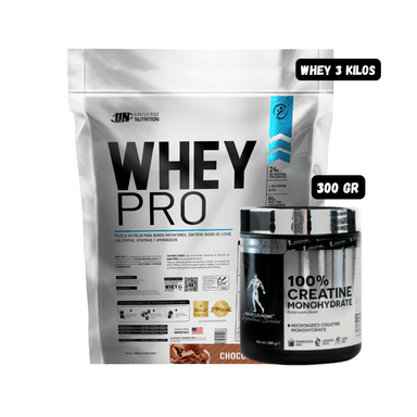 WHEY PRO 3 KG CHOCOLATE + CREATINA KEVIN LEVRONE 300 GRAMOS