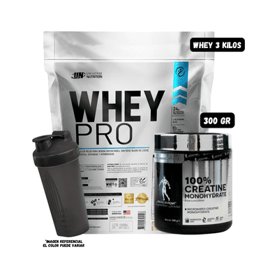 WHEY PRO 3 KG (VAINILLA) + CREATINA KEVIN LEVRONE 300 GRAMOS + 1 SHAKER