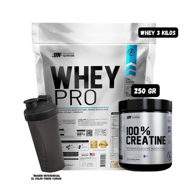 WHEY PRO 3 KG VAINILLA + CREATINA MONOHIDRATADA UN 250 GRAMOS + 1 SHAKER