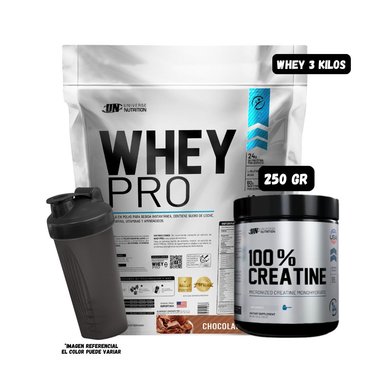 WHEY PRO 3 KG (CHOCOLATE) + CREATINA MONOHIDRATADA UN 250 GRAMOS + SHAKER