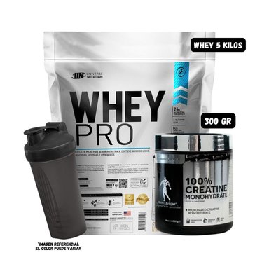 WHEY PRO 5 KG (VAINILLA) + CREATINA KEVIN LEVRONE 300 GRAMOS + 1 SHAKER