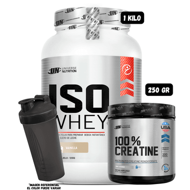 ISO WHEY 90 1.1 KG (VAINILLA) + CREATINA MONOHIDRATADA 250 GRAMOS + 1 SHAKER