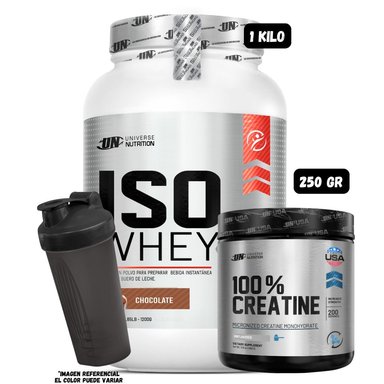 ISO WHEY 90 1.1 KG (CHOCOLATE) + CREATINA MONOHIDRATADA 250 GRAMOS + 1 SHAKER