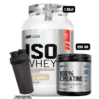ISO WHEY 90 1.1 KG (COOKIES) + CREATINA MONOHIDRATADA 250 GRAMOS + 1 SHAKER