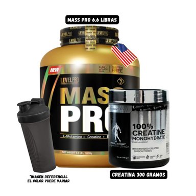 MASS PRO 6.6 LIBRAS (VAINILLA) + CREATINA KEVIN LEVRONE 300 GRAMOS + 1 SHAKER
