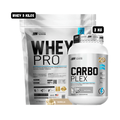 WHEY PRO 5 KG (VAINILLA) + CARBOPLEX 2 KG (NATURAL)