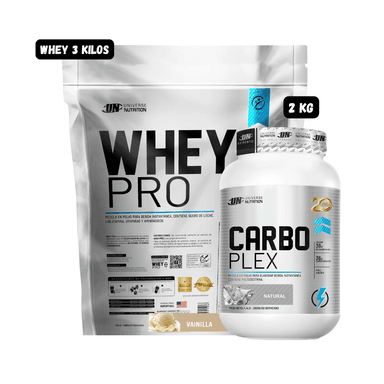 WHEY PRO 3 KG (VAINILLA) + CARBOPLEX 2 KG (NATURAL)