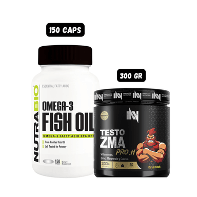 OMEGA 3 NUTRABIO 150 CAPSULAS + PRECUROSR DE TESTO 300 GR INN (CITRUS PUNCH)
