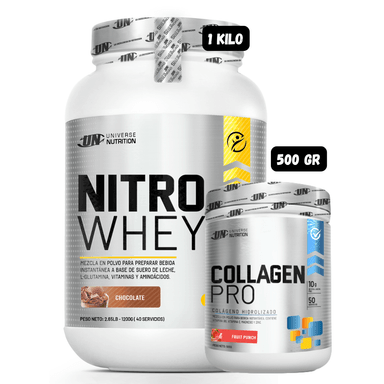 PROTEÍNA NITRO WHEY 1.1 KG (CHOCOLATE) + COLAGENO HIDROLIZADO 500 (FRUIT PUNCH)