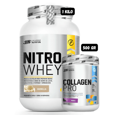 PROTEÍNA NITRO WHEY 1.1 KG (VAINILLA) + COLAGENO HIDROLIZADO 500 (MORA)