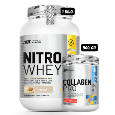 PROTEÍNA NITRO WHEY 1.1 KG (COOKIES) + COLAGENO HIDROLIZADO 500 (FRUIT PUNCH)