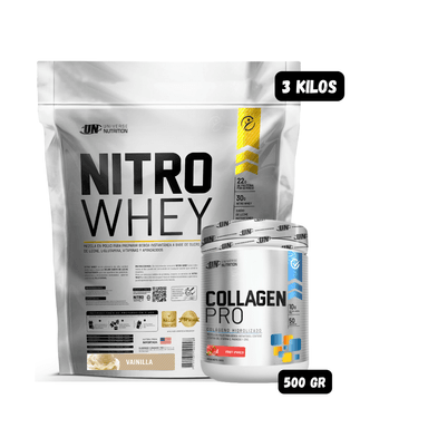 PROTEÍNA NITRO WHEY 3 KG (VAINILLA) + COLAGENO HIDROLIZADO 500 (FRUIT PUNCH)