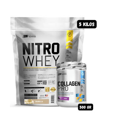 PROTEÍNA NITRO WHEY 5 KG (VAINILLA) + COLAGENO HIDROLIZADO 500 (MORA)