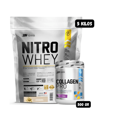PROTEÍNA NITRO WHEY 5 KG (COOKIES) + COLAGENO HIDROLIZADO 500 (MORA)
