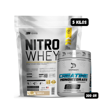 PROTEÍNA NITRO WHEY 5 KG (VAINILLA) +  CREATINA DRAGON PHARMA 300 GRAMOS