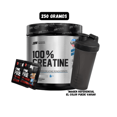 CREATINA UN 250 GR + 1 SHAKER + 2 SACHET PRE ENTRENO