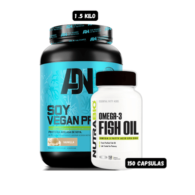 SOY VEGAN 1.5 KG (VAINILLA) + OMEGA 3 NUTRABIO 150 CAPSULAS