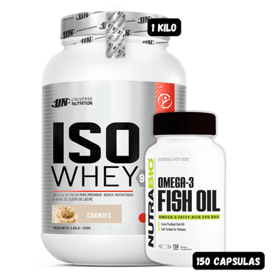ISO WHEY 90 1.1 KG (COOKIES) + OMEGA 3 NUTRABIO 150 CAPSULAS