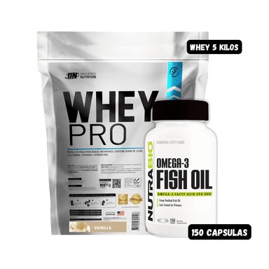 WHEY PRO 5 KG (VAINILLA) + OMEGA 3 NUTRABIO 150 CAPSULAS