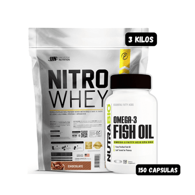 NITRO WHEY 3 KG (CHOCOLATE) + OMEGA 3 NUTRABIO 150 CAPSULAS