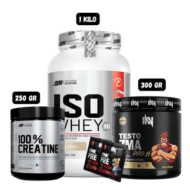 ISO WHEY 90 1.1 KG (VAINILLA) + PRECURSOR DE TESTO 300 GR INN (CITRUS PUNCH) + CREATINA UN  250 GRAMOS + SACHET DE PRE PREENTRENO