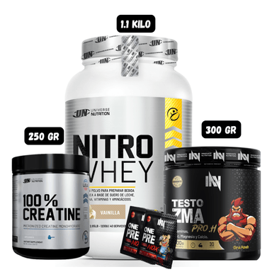 NITRO WHEY 1.1 KG (VAINILLA) + PRECURSOR DE TESTO 300 GR INN (CITRUS PUNCH) + CREATINA UN 250 GRAMOS + 2 SACHET DE PRE ENTRENO