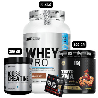WHEY PRO 1.1 KG (CHOCOLATE) + PRECURSOR DE TESTO 300 GR INN (CITRUS PUNCH) + CREATINA UN 250 GRAMOS + 2 SACHET DE PRE ENTRENO