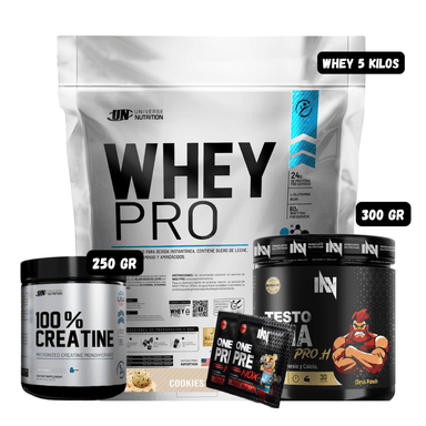WHEY PRO 5 KG (COOKIES) + PRECURSOR DE TESTO 300 GR INN (CITRUS PUNCH) + CREATINA UN 250 GRAMOS + 2 SACHET DE PRE ENTRENO