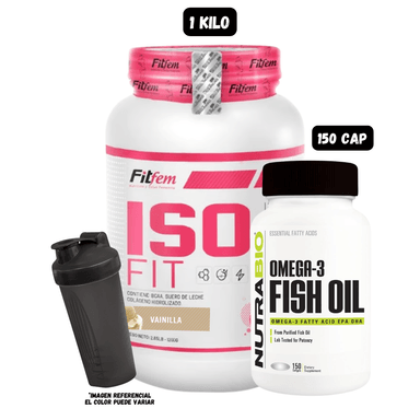 ISO FIT 1.1 KG (VAINILLA) + OMEGA 3 (150 CAPSULAS) + SHAKER