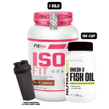 ISO FIT 1.1 KG (CHOCOLATE) + OMEGA 3 (150 CAPSULAS) + SHAKER